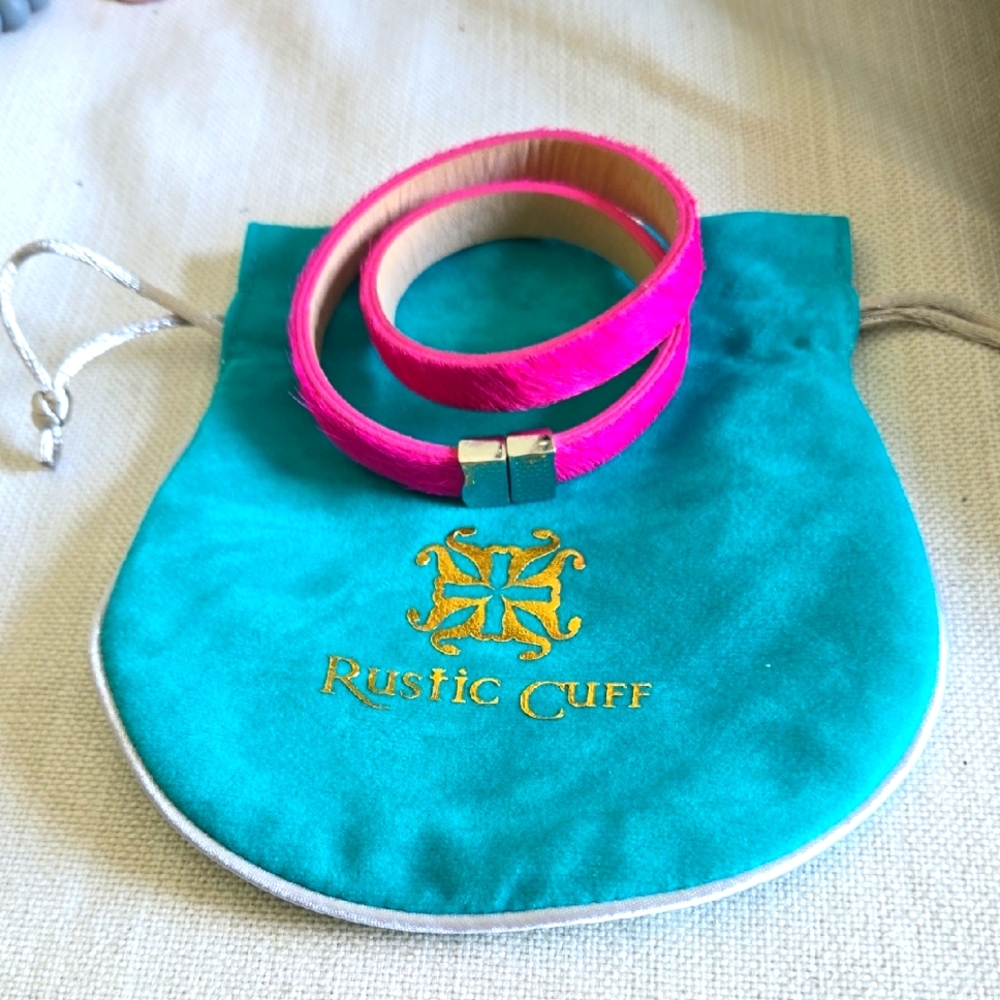 Rustic Cuff Hot Pink Calf Skin Double Wrap Bracelet